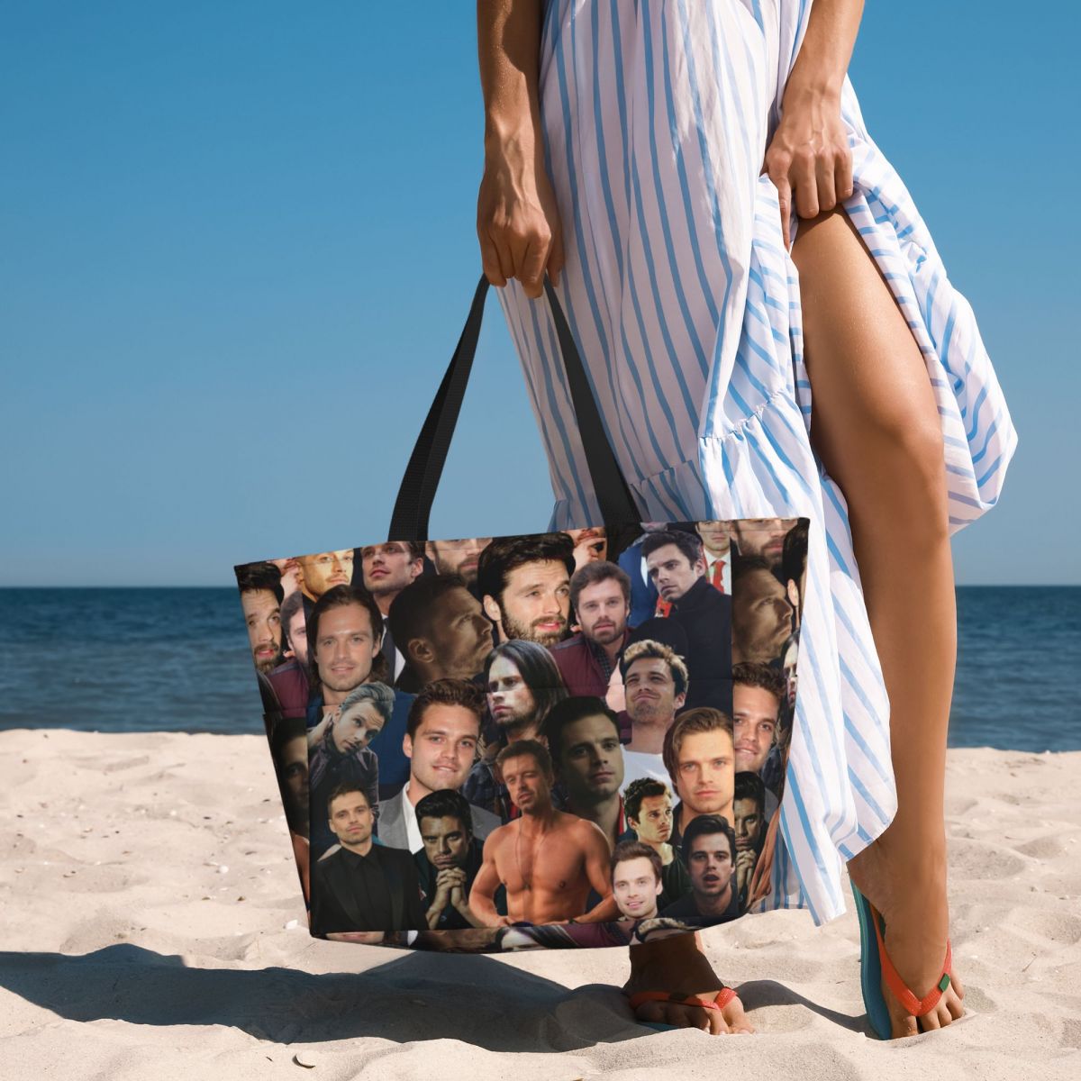 Yoga Fitness Photos - Sebastian Stan Fotocollage Strand Tote Bag