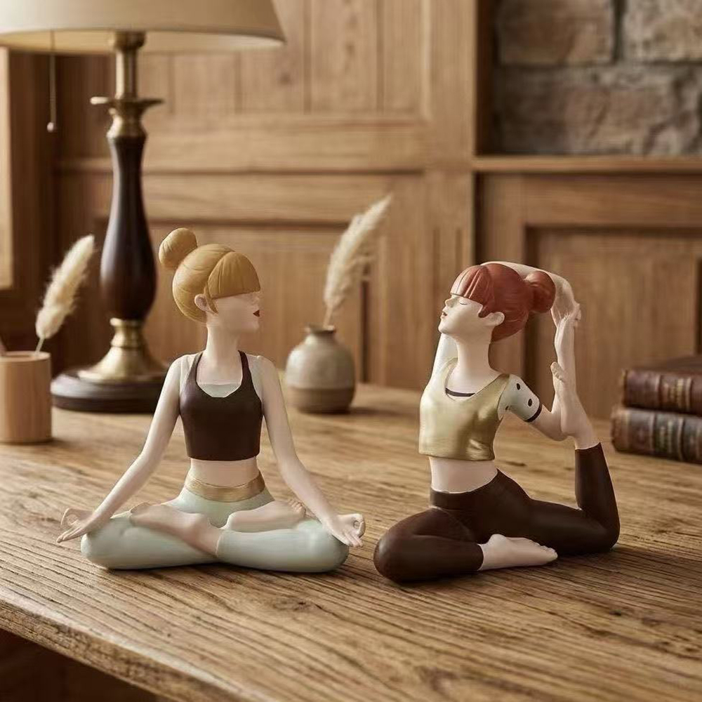 Zen Yoga Fitness - Yoga Girl-standbeeld, harskunstwerk met zandsteentextuur, Zen-decoratie